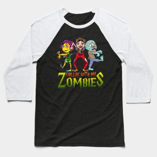 Chillin With My Zombies Halloween Costume Funny Gift Boys Baseball T-Shirt